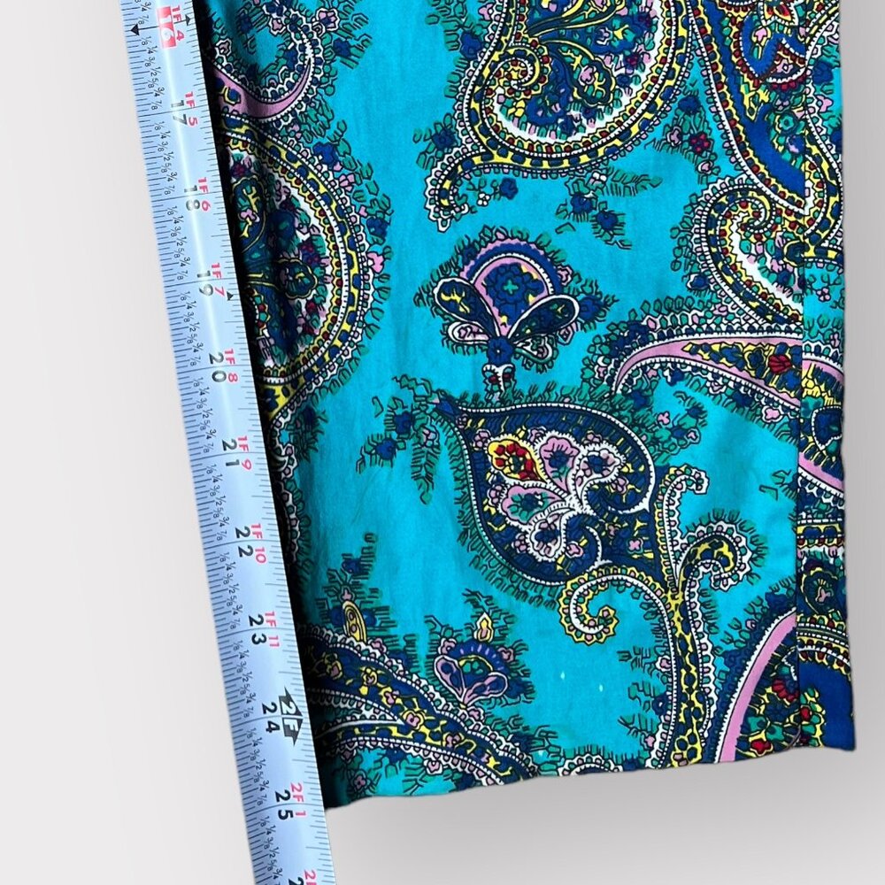 Talbots size 4 Turquoise Blue Paisley Flat Front Crop Pants - Picture 7 of 10